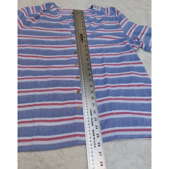 Anne Klein Womens Button Up Top Knotted Elbow Stripes Multicolor Extra Large XL - Picture 9 of 9